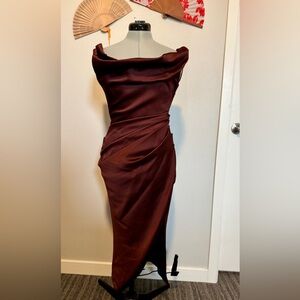 House of CB Off the Shoulder Burgundy Dress